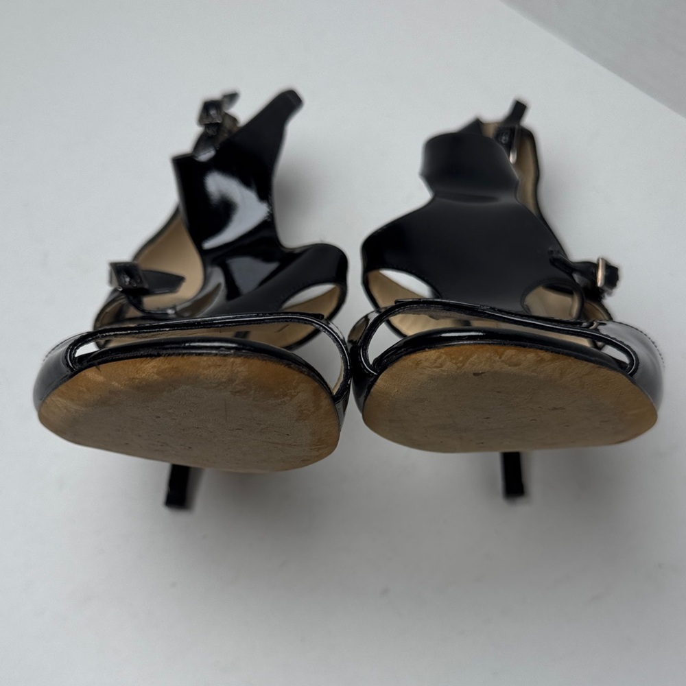 JIMMY CHOO Lotus Glossy Black Patent Leather Cut Out Strappy 3" Heels Size 36 - Picture 15 of 15